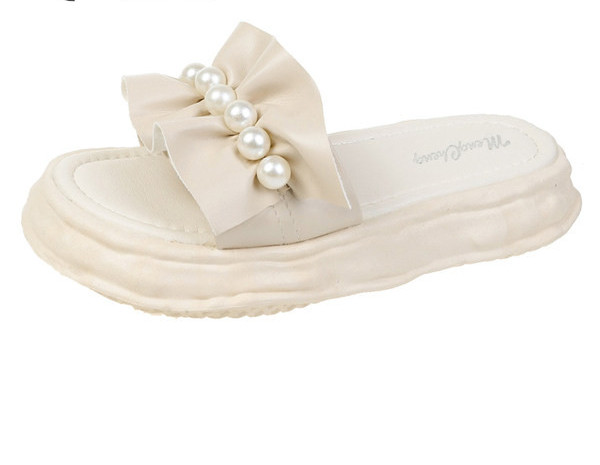 Ženske casual papuče od eko kože s perlama i visokim potplatom 3,5 cm