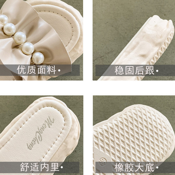 Ženske casual papuče od eko kože s perlama i visokim potplatom 3,5 cm