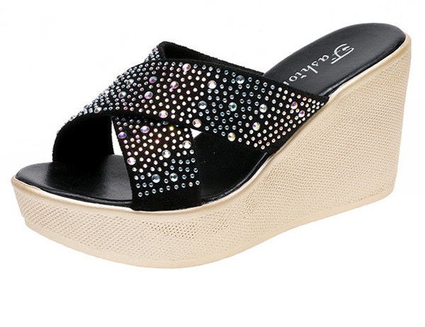 Γυναικείες παντόφλες με πλατφόρμα 8 cm και πέτρες