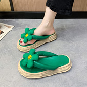 летни дамски чехли през пръсти с 3D елемент