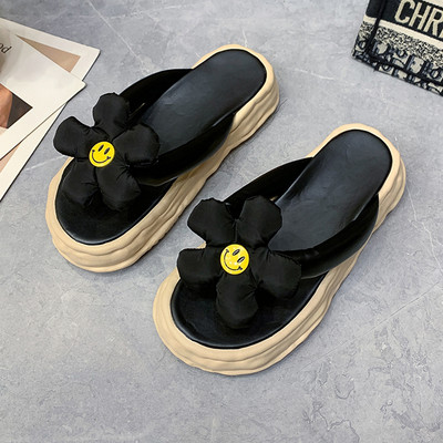 летни дамски чехли през пръсти с 3D елемент