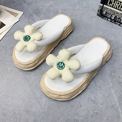 летни дамски чехли през пръсти с 3D елемент