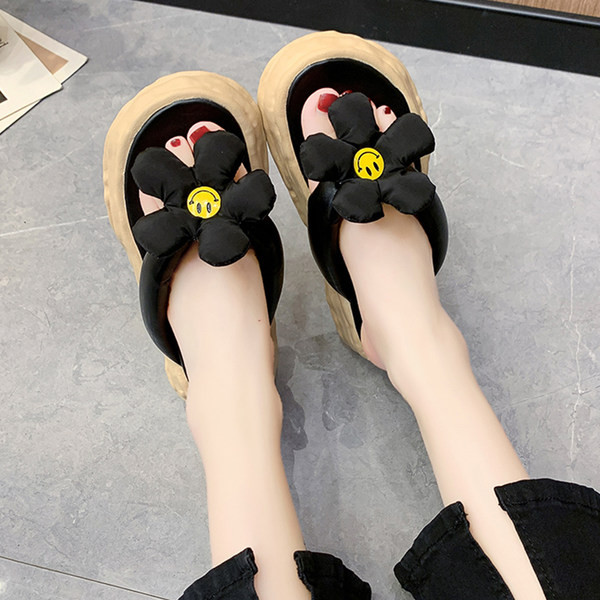 летни дамски чехли през пръсти с 3D елемент