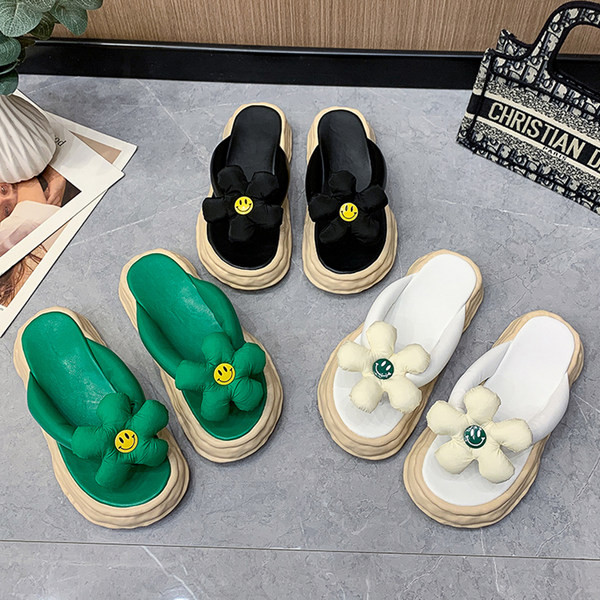 летни дамски чехли през пръсти с 3D елемент