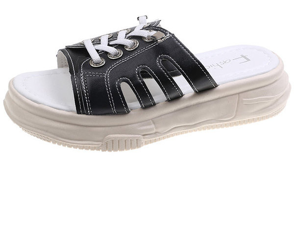 Ženske papuče od umjetne kože sa vezicama i visokim potplatom 3 cm