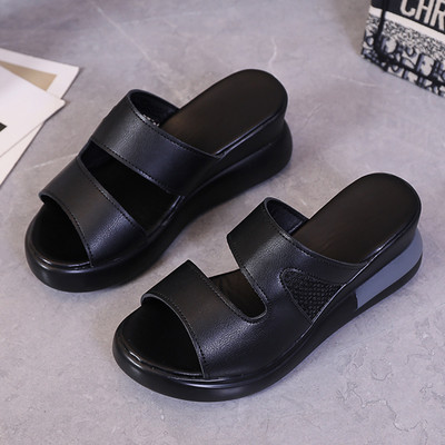 Дамски мрежести чехли с висока платформа 7см