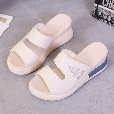 Дамски мрежести чехли с висока платформа 7см