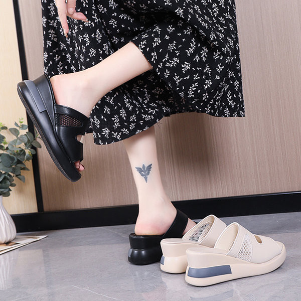 Дамски мрежести чехли с висока платформа 7см 