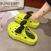 Дамски кроксове с висока подметка 6см и панделка