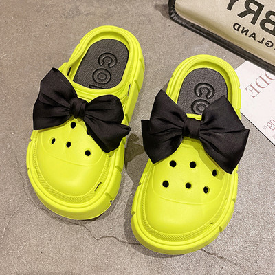 Дамски кроксове с висока подметка 6см и панделка