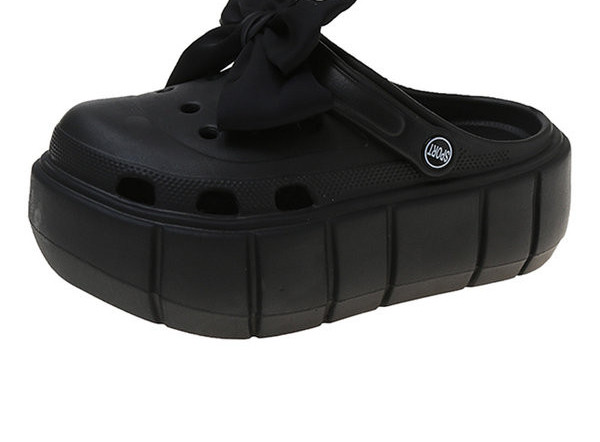 Дамски кроксове с висока подметка 6см  и панделка 