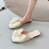 Γυναικείες παντόφλες στρογγυλεμένο σχέδιο με υφασμάτινη κορδέλα
