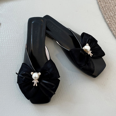 Γυναικείες παντόφλες στρογγυλεμένο σχέδιο με υφασμάτινη κορδέλα