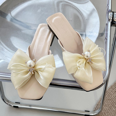 Γυναικείες παντόφλες στρογγυλεμένο σχέδιο με υφασμάτινη κορδέλα