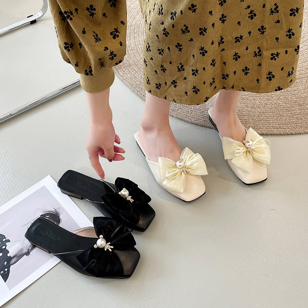 Γυναικείες παντόφλες στρογγυλεμένο σχέδιο με υφασμάτινη κορδέλα