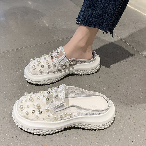 Νέο μοντέλο γυναικείες κλειστές παντόφλες με πέρλες και πέτρες