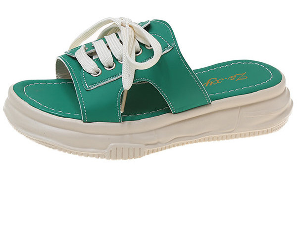 Ženske kožne papuče s vezicama i visokim potplatom 4 cm