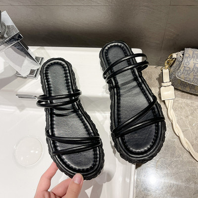 Ежедневни дамски чехли с кожени каишки