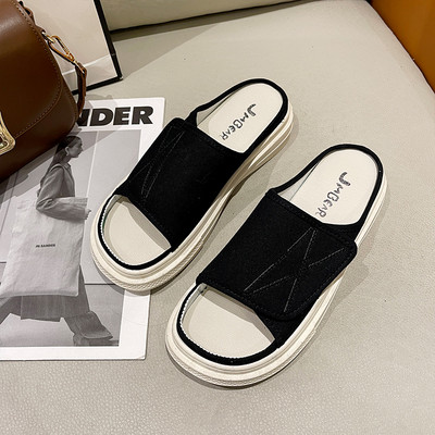 Дамски ежедневни чехли с велкро закопчаване и висока подметка 3см