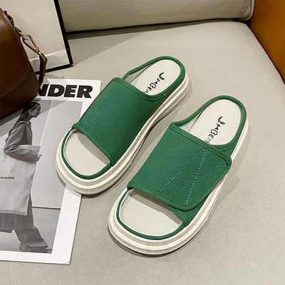 Дамски ежедневни чехли с велкро закопчаване и висока подметка 3см