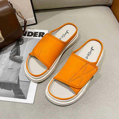 Дамски ежедневни чехли с велкро закопчаване и висока подметка 3см