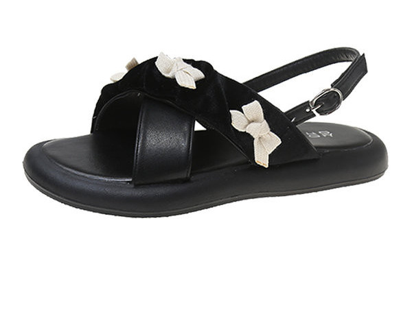 Дамски чехли с панделки с равна подметка 