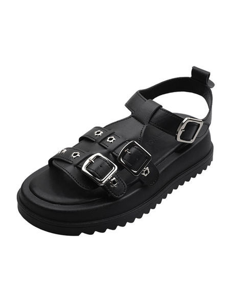 Ženske kožne sandale s kopčama i ravnim potplatom