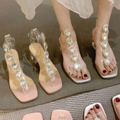 Elegantne ženske sandale s kamenčićima i petom 6 cm