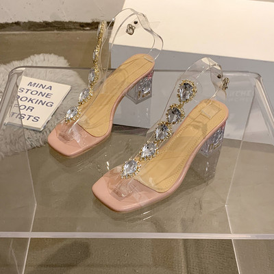 Elegantne ženske sandale s kamenčićima i petom 6 cm