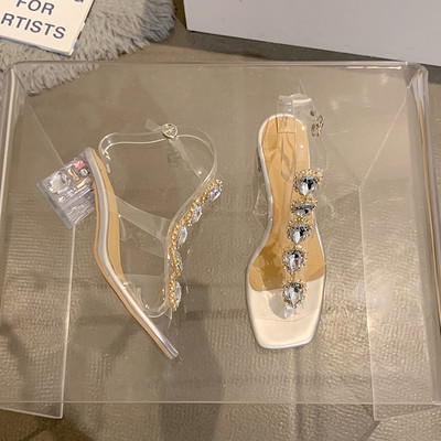 Elegantne ženske sandale s kamenčićima i petom 6 cm