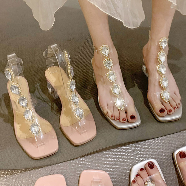 Elegantne ženske sandale s kamenčićima i petom 6 cm