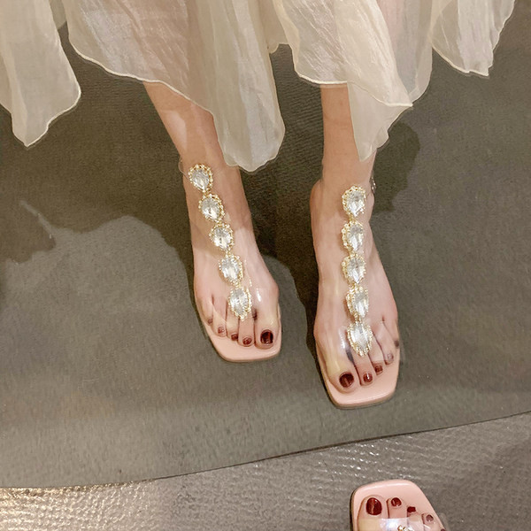 Elegantne ženske sandale s kamenčićima i petom 6 cm