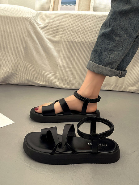 Elastse ja lameda tallaga ökonahast naiste sandaalid