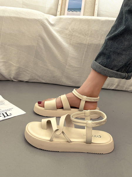 Elastse ja lameda tallaga ökonahast naiste sandaalid