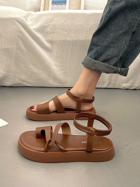 Elastse ja lameda tallaga ökonahast naiste sandaalid