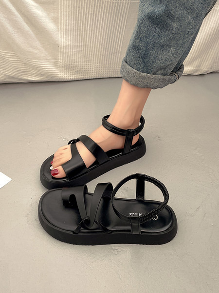 Elastse ja lameda tallaga ökonahast naiste sandaalid