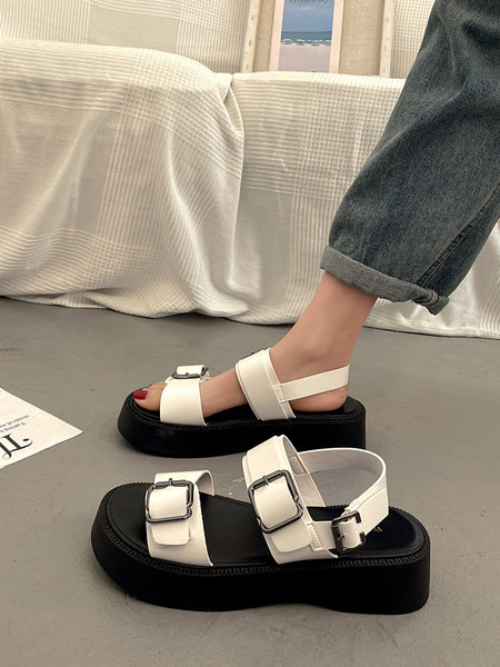 Ljetne ženske sandale sa kopčama - bijele i crne
