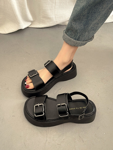 Ljetne ženske sandale sa kopčama - bijele i crne