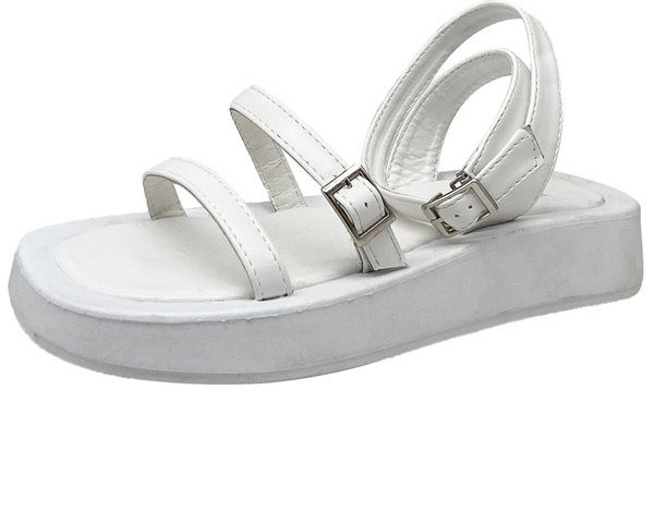 Sandale casual dama din imitatie de piele cu catarama metalica si platforma inalta de 3 cm