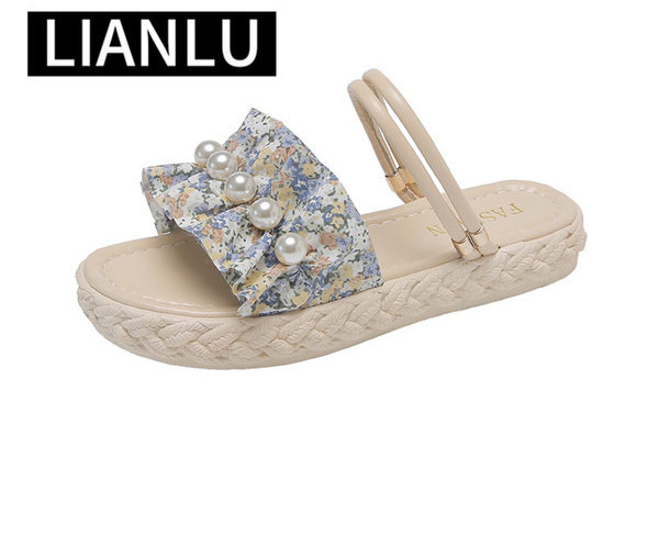 Lillemustri ja pärlitega naiste vabaaja sandaalid