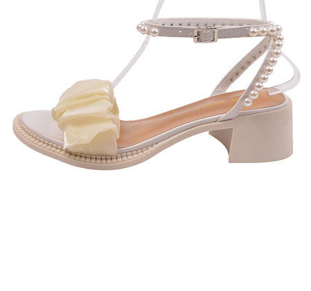 Naiste sandaalid kõrge kandilise kontsaga 5 cm ja pärlkaunistusega