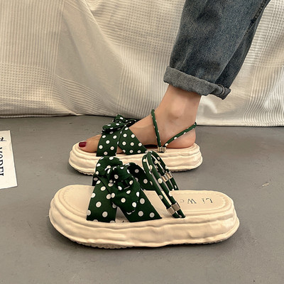 Γυναικεία πέδιλα με ψηλή σόλα 5 cm και κορδέλα