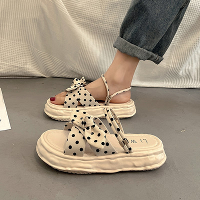 Γυναικεία πέδιλα με ψηλή σόλα 5 cm και κορδέλα