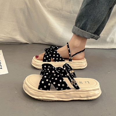 Γυναικεία πέδιλα με ψηλή σόλα 5 cm και κορδέλα