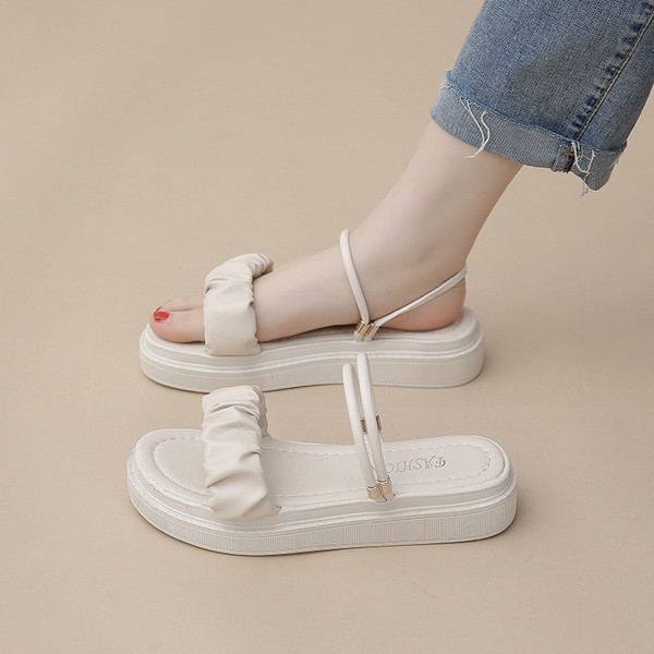 Ženske ležerne kožne sandale s visokim potplatom 5 cm