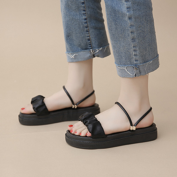 Ženske ležerne kožne sandale s visokim potplatom 5 cm