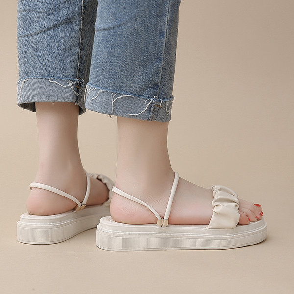 Ženske ležerne kožne sandale s visokim potplatom 5 cm