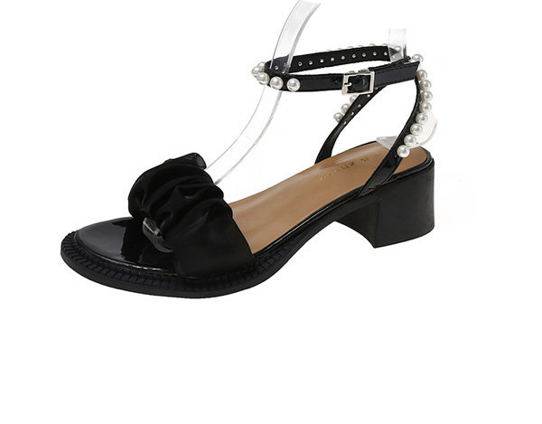 Ženske sandale s perlama i petom debljine 5 cm