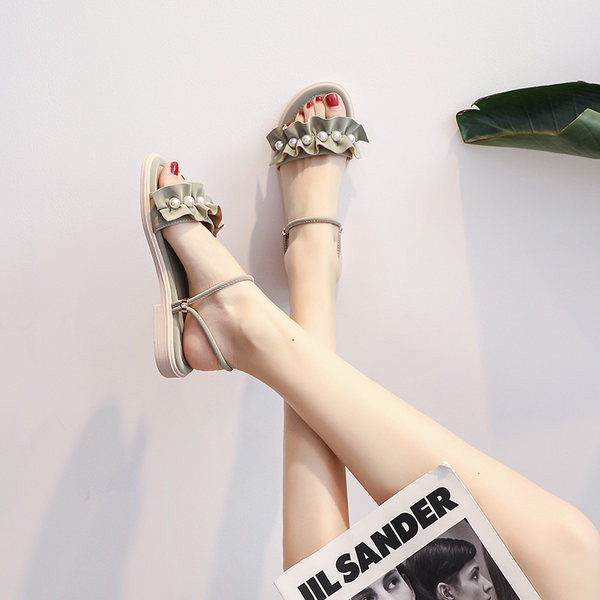 Ležerne sandale s biserima - bijele i zelene