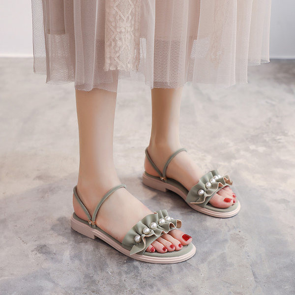 Ležerne sandale s biserima - bijele i zelene